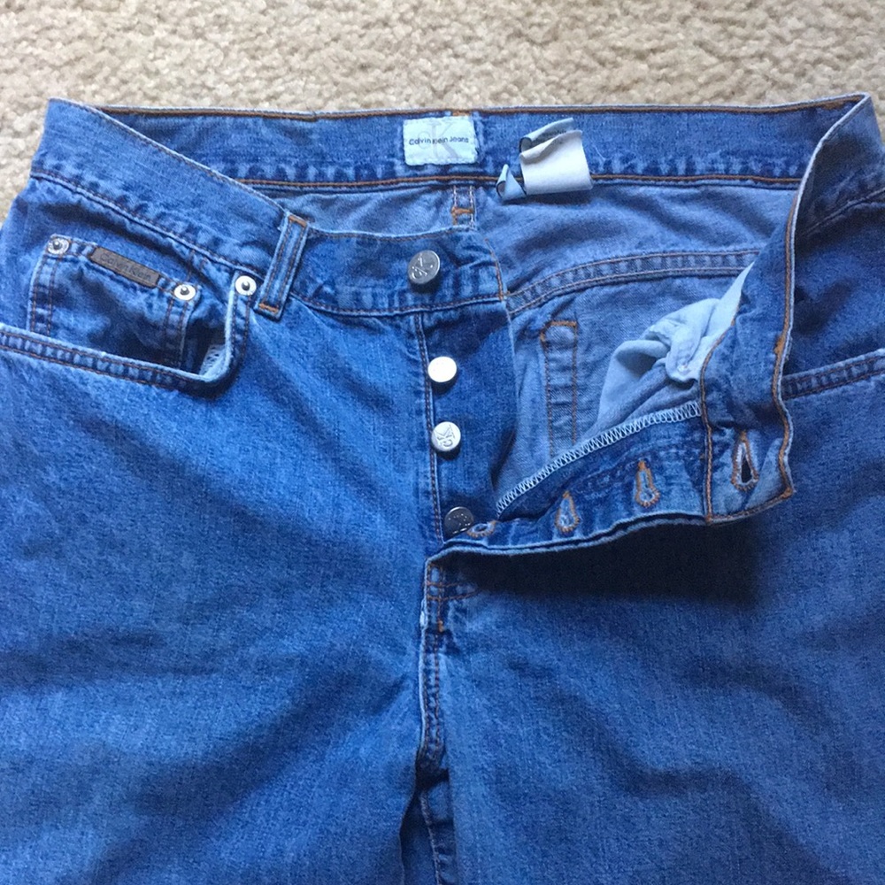 Calvin Klein Jeans Button Front/Destruction Wash Boyfriend Jeans